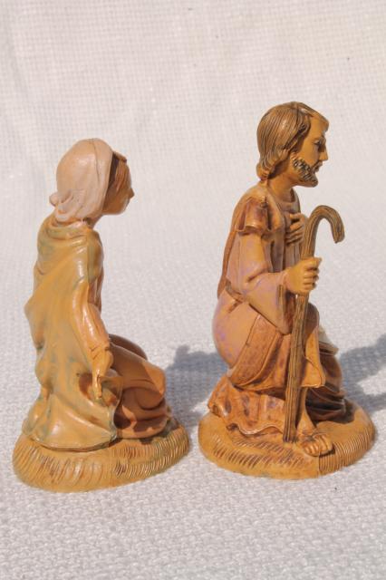 vintage Christmas Nativity scene Holy Family, carved wood look plastic made in Italy