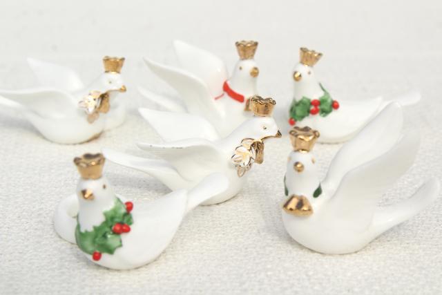 vintage Christmas candle huggers, taper candles rings w/ white doves