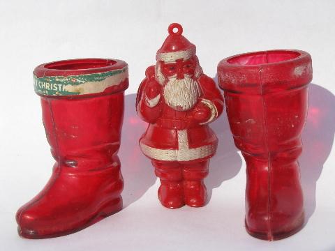 vintage Christmas decorations ornaments lot, Santa & boots candy containers