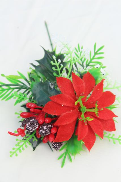 vintage Christmas flowers / greenery, lot plastic floral picks holiday decorations
