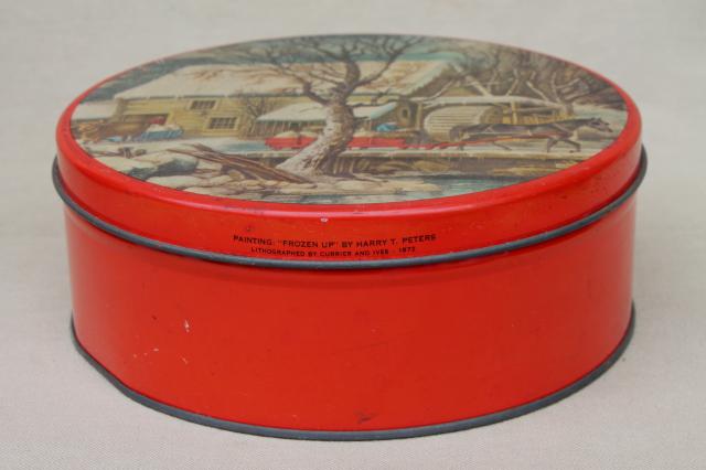 vintage Christmas gift tins, candy & cookies tin lot in red & holiday colors