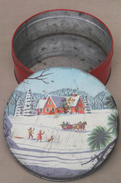 vintage Christmas gift tins, candy & cookies tin lot in red & holiday colors