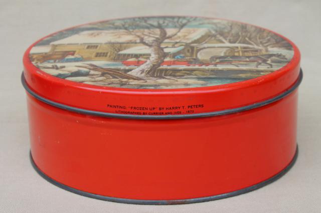 vintage Christmas gift tins, candy & cookies tin lot in red & holiday colors