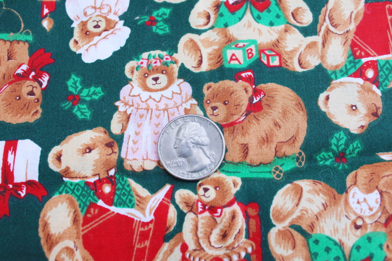vintage Christmas holiday craft quilting cotton fabric, teddy bears  pull toy bear print