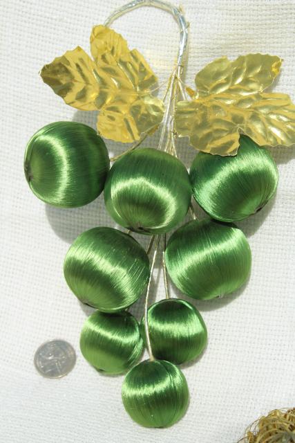 vintage Christmas ornaments, tree decorations - satin peppermint striped balls, apples & pears