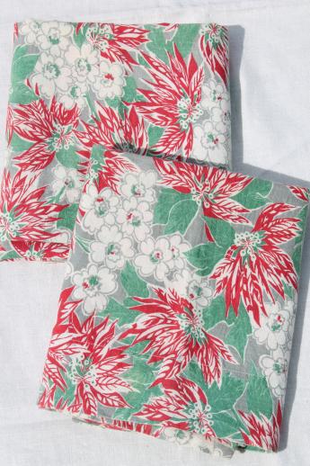 vintage Christmas print feed sack fabric, printed cotton feedsack pillowcases pair