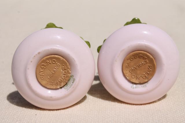 vintage Coalport bone china salt and pepper shakers, shell pink china flowers S&P
