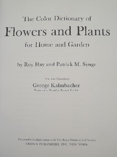 vintage Color Dictionary of Flowers & Plants, Royal Horticultural Society 