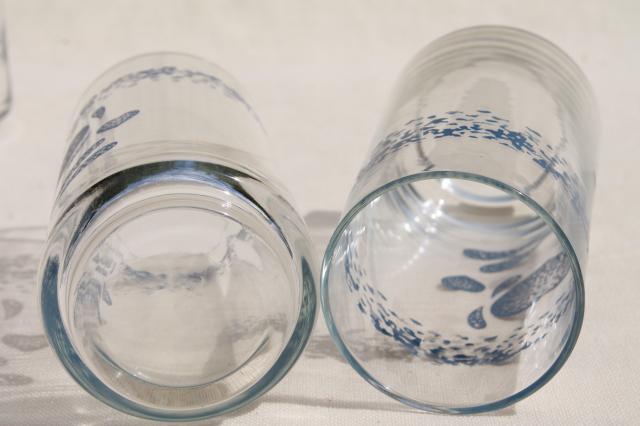 vintage Corelle blue heart go-along glassware, mint in box glass tumblers w/ sponged hearts