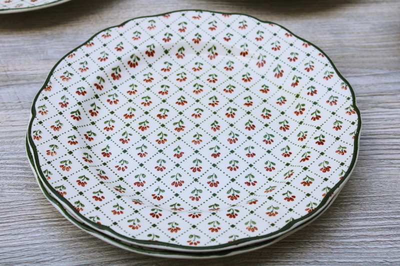 vintage Country French Heirloom green checkered sprig pattern china plates JG Meakin