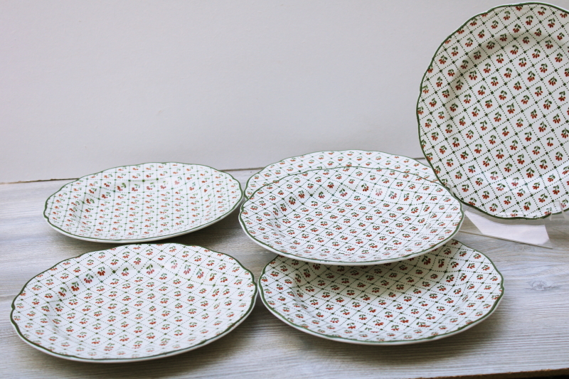 vintage Country French Heirloom green checkered sprig pattern china plates JG Meakin
