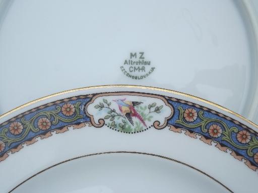 vintage Czech china plates w/ hand-painted pheasants border, M Z Altrohlau