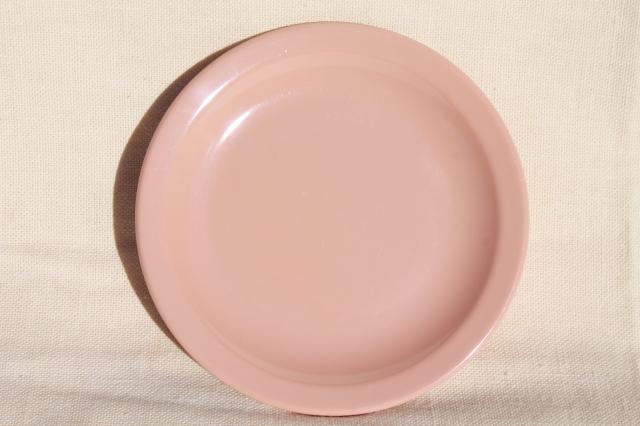 vintage Dallas Ware pink melmac cafeteria dishes set for 4 - divided plates, mugs