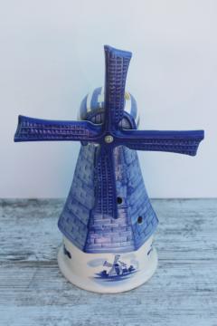 vintage Delft blue and white hand painted ceramic, LARGE Dutch windmill made in Holland
