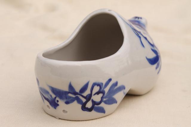 vintage Delft blue & white hand painted Dutch shoe, porcelain planter flower pot