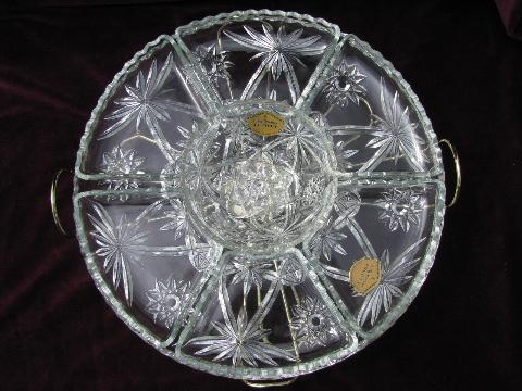 vintage EAPC prescut glass relish dishes set, lazy susan turntable stand