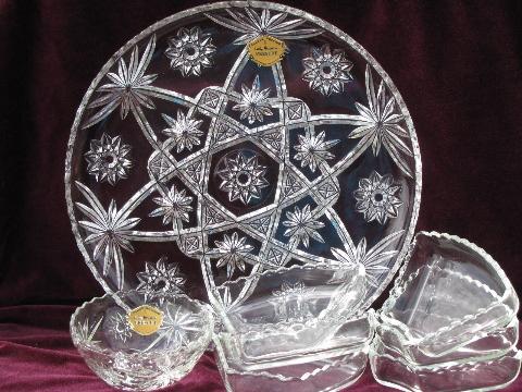 vintage EAPC prescut glass relish dishes set, lazy susan turntable stand