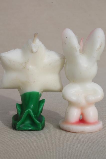 vintage Easter candles Gurley holiday figural novelty candle set, daffodil, baby bird, chick