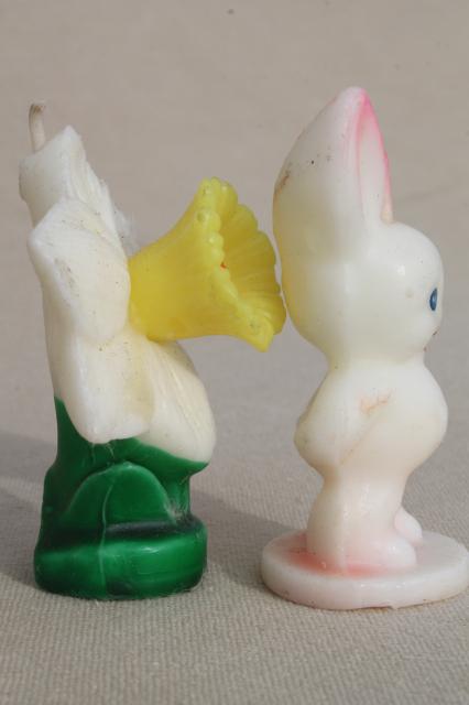 vintage Easter candles Gurley holiday figural novelty candle set, daffodil, baby bird, chick