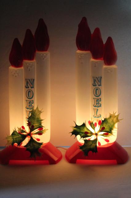 vintage Empire plastic blow mold Christmas candles, holiday window decorations