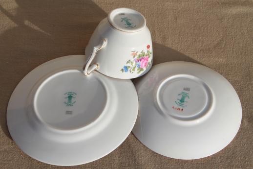 vintage England bone china tea cups, plates set for 12, Dresden Spray Crown Staffordshire