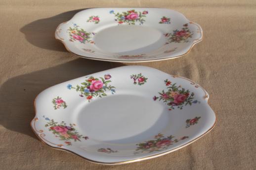 vintage England bone china tea cups, plates set for 12, Dresden Spray Crown Staffordshire