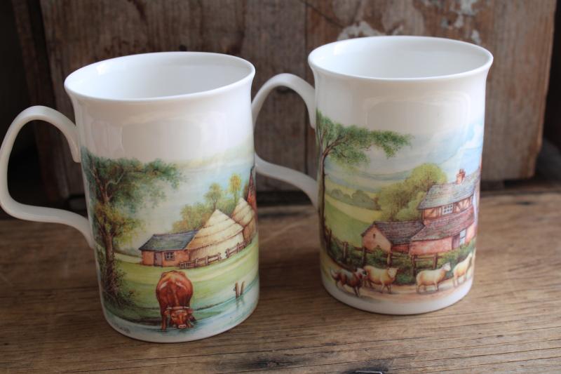 vintage English bone china tea mugs or coffee cups Homestead farm scenes Roy Kirkham