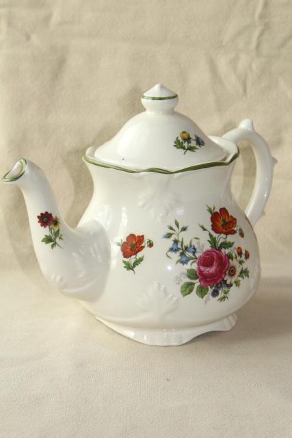 vintage English china tea pot, Price Kensington floral June flowers of the month