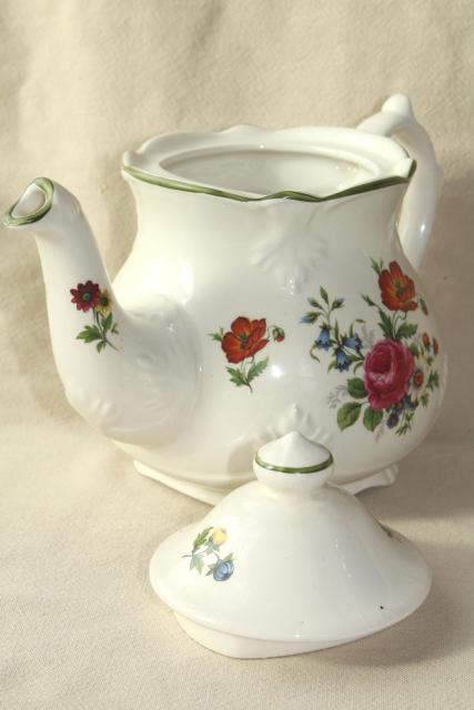 vintage English china tea pot, Price Kensington floral June flowers of the month