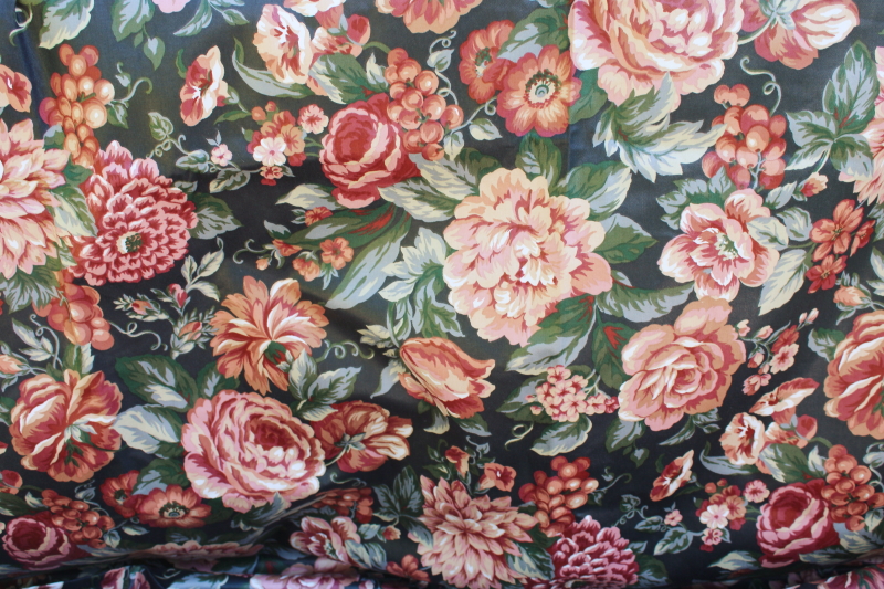 vintage English country style floral polished cotton chintz fabric, Foxboro ebony black