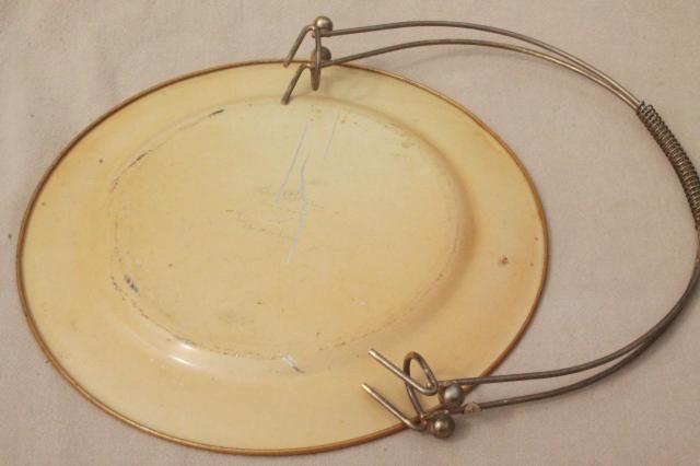 vintage English tin tray, Baret Ware litho print metal serving plate w/ wire handles