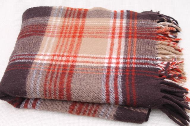 vintage Faribo plaid blanket, russet orange, tan, brown - cozy throw for fall