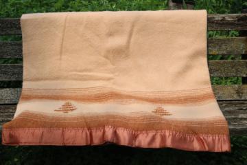vintage Faribo pure wool camp blanket, pine tree pattern neutral colors rustic cabin decor