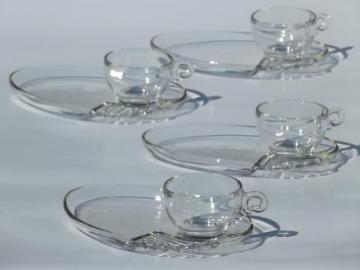 vintage Federal Columbia pattern glass snack sets or luncheon sets for 4
