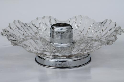 vintage Federal glass Pioneer nut bowl, fruit pattern pressed glass dish w/ nutcracker