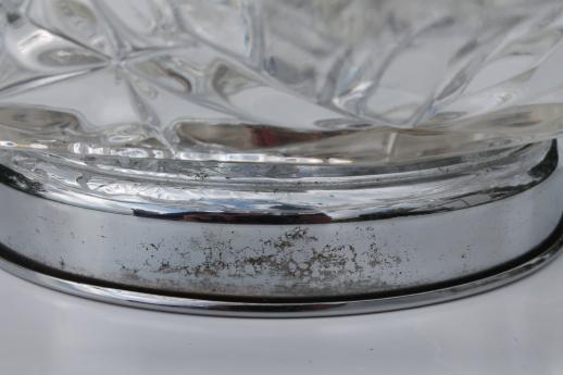 vintage Federal glass Pioneer nut bowl, fruit pattern pressed glass dish w/ nutcracker