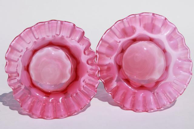 vintage Fenton cranberry glass white opalescent coin dot coinspot top hat vases