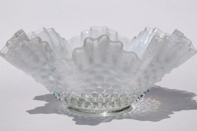 Vintage Fenton Glass French Opalescent Hobnail Moonstone Crimped Ruffle 2209