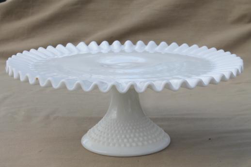 vintage Fenton hobnail milk glass cake stand pedestal dessert plate