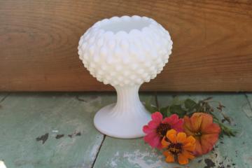 vintage Fenton hobnail milk glass ivy ball flower vase or planter