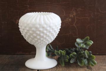 vintage Fenton hobnail milk glass, round ivy ball vase or planter