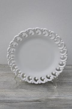 vintage Fenton milk glass dinner plate open lace edge reverse C scroll border