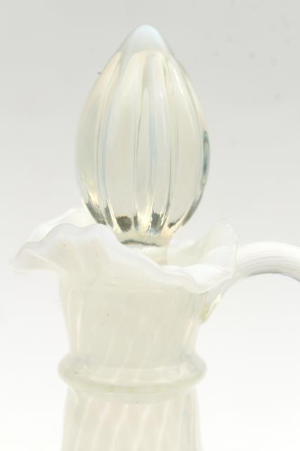 vintage Fenton spiral optic french opalescent white swirl ribbed glass cruet bottle 