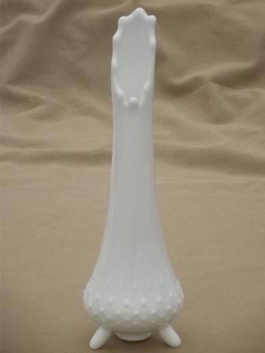 vintage Fenton swung glass hobnail milk glass flower bowls & vases lot