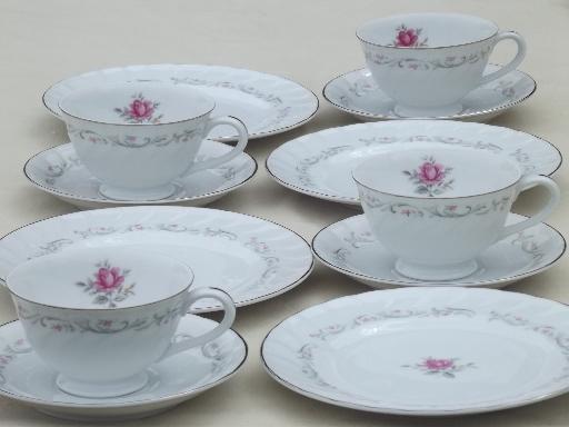 vintage Fine China - Japan Royal Swirl pink rose dishes, tea & cake for 4