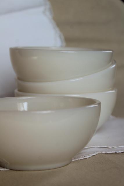 vintage Fire King ivory white glass bowls, heavy restaurant ware milk glass