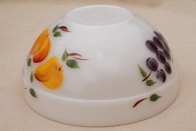 vintage Fire King milk glass mixing bowls w/ hand painted fruit Gay Fad studios