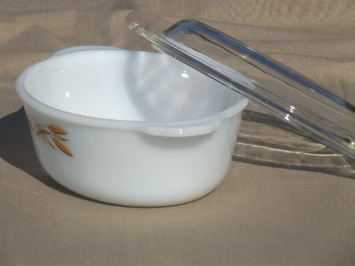 vintage Fire King oven proof kitchen glass oval casserole w/ gold wheat
