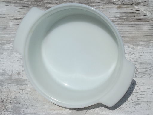 vintage Fire King oven ware glass, round ribbed milk glass casserole