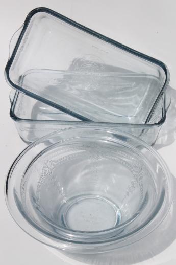 vintage Fire-King Philbe sapphire blue depression glass loaf pans & mixing bowls